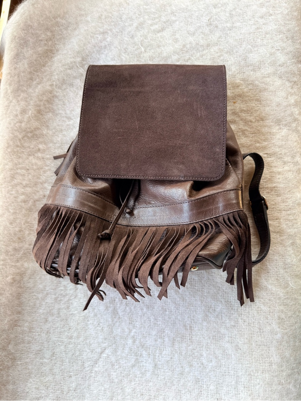 Unity In Diversity Genuine Leather And Suede Fringe Boho Backpack Like anew